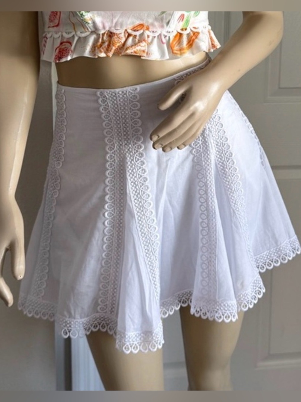 Charo Ruiz White Lace Trim Mini Skirt